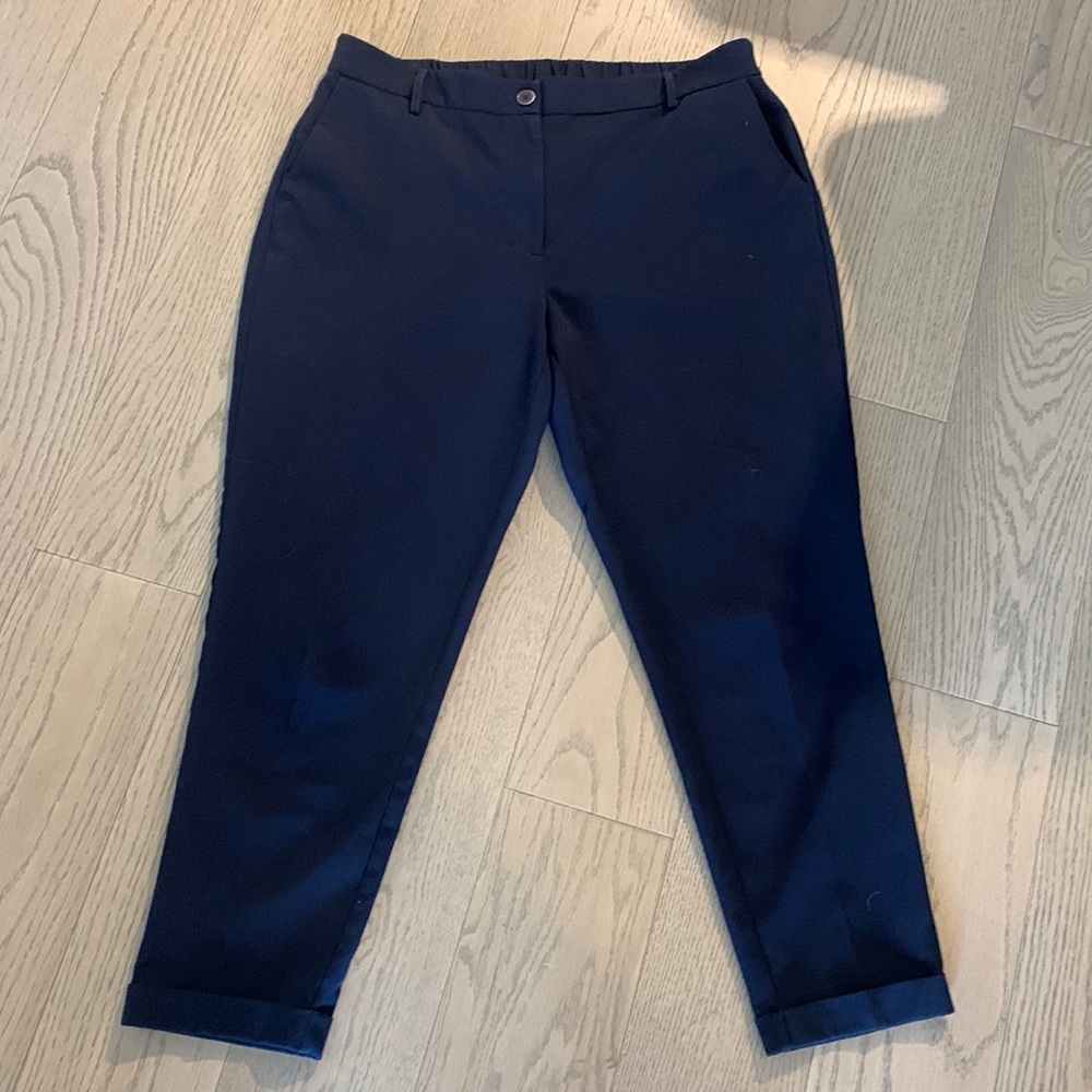 Navy cuffed center pleat dress pants